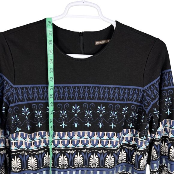 J McLaughlin XL Black Blue Fair Isle Nordic Print Midi Shift Dress 3/4 Sleeves - Picture 11 of 16